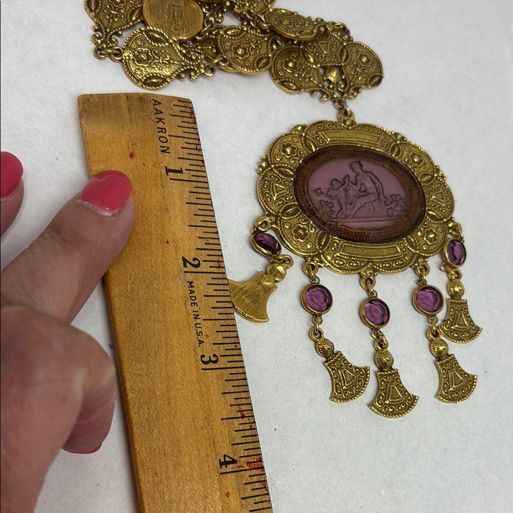 Amazing Goldette necklace with purple glass intaglio - Picture 14 of 14